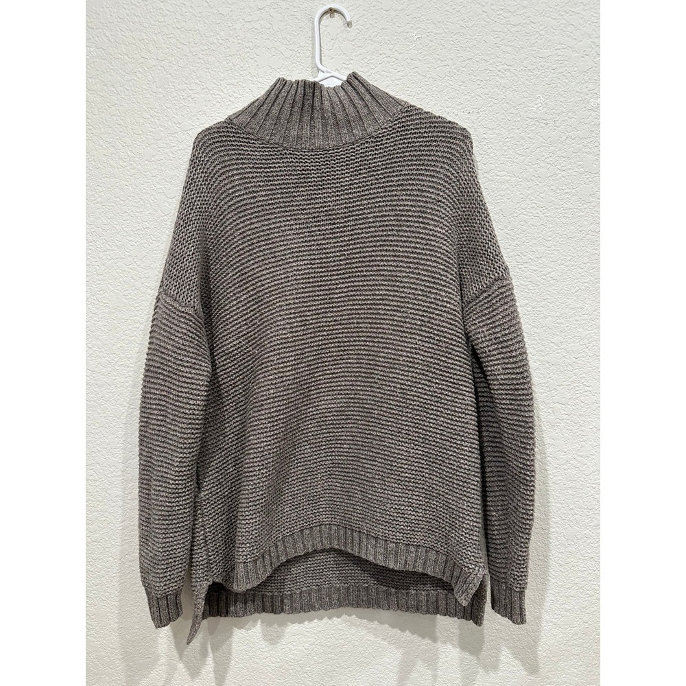 Marine Layer Womens Brown Wool Blend Mock Neck Ribbed Knit Oversized Sweater M